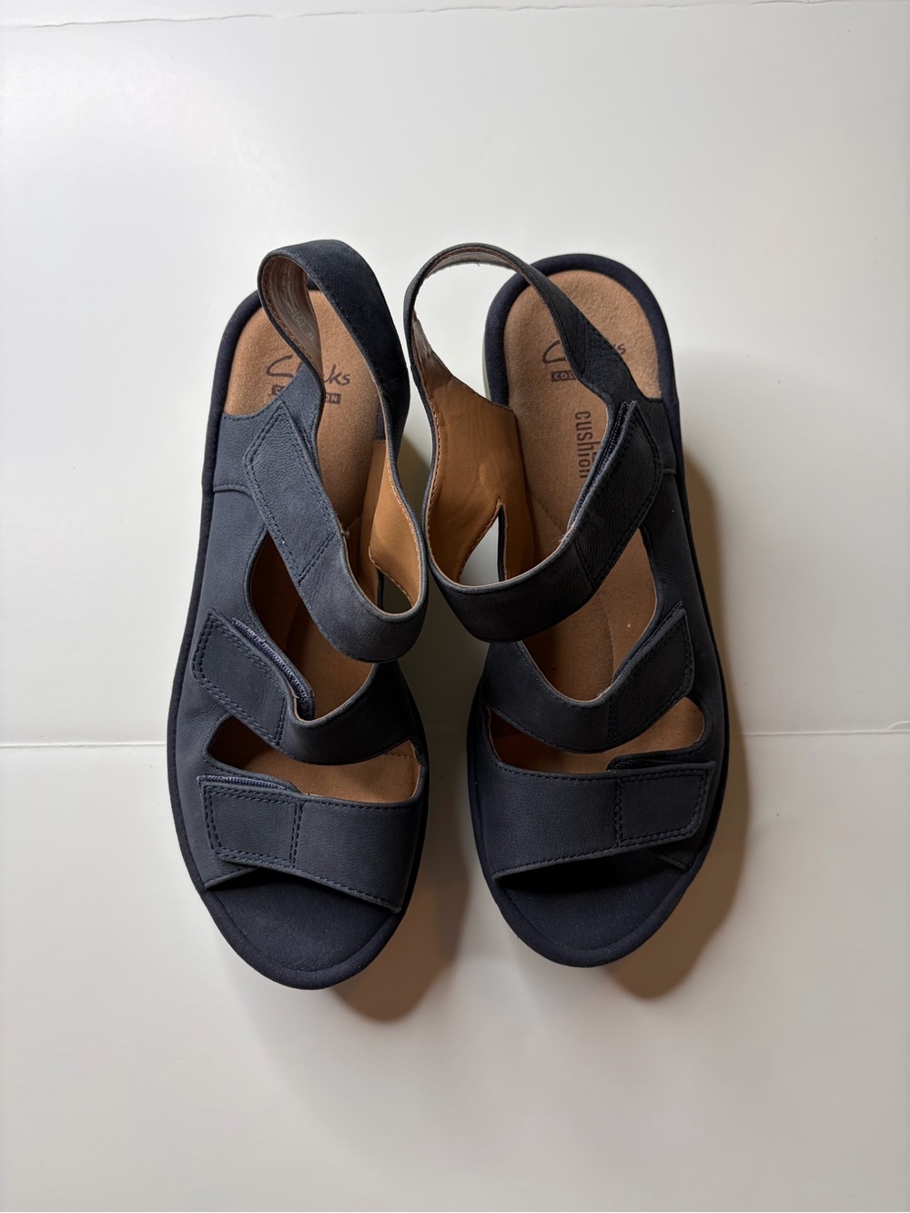 Clarks Collection Reedly Juno Wedge Sandals Navy Blue Size 6 - Picture 3 of 12
